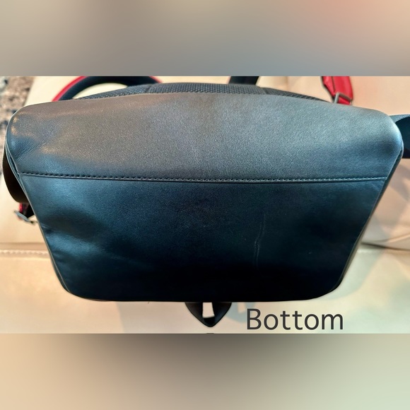 COACH TRACK COLORBLOCK SIGNATURE KHAKI CANVAS RED LEATHER LOGO STAMP BACKPACK - Picture 7 of 13